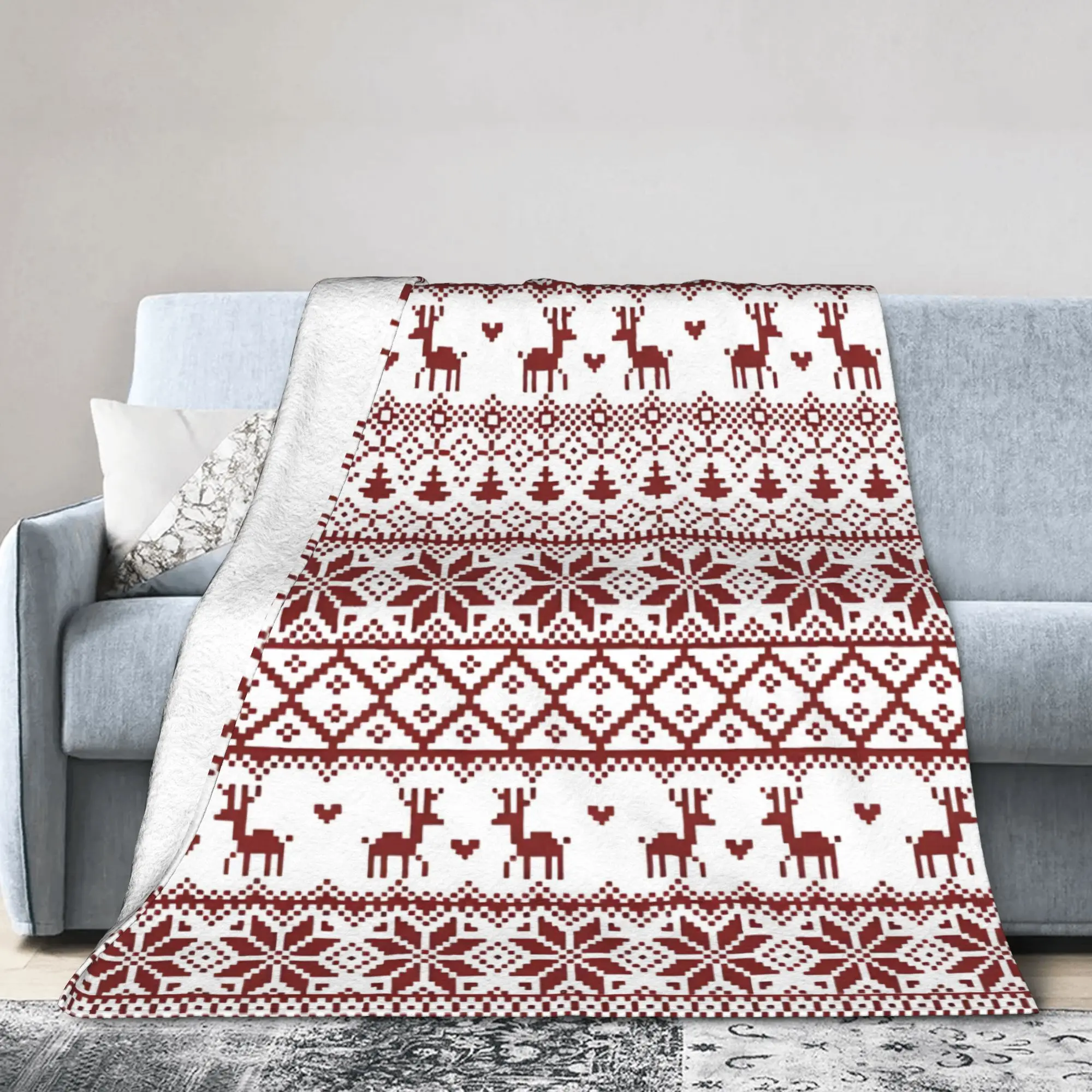 Christmas Reindeer Deer Fleece Blankets Nordic Snowflake  Novelty Throw Blanket for Home Hotel Sofa  125*100cm Bedspread