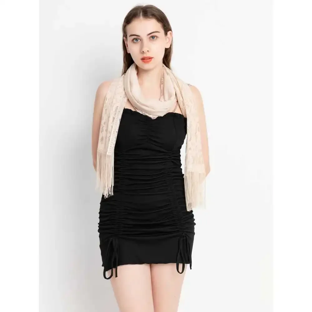 Elegant Lace Tassel Shawl for Evening Dresses, Weddings & Beach - Versatile Women's Fashion Accessory