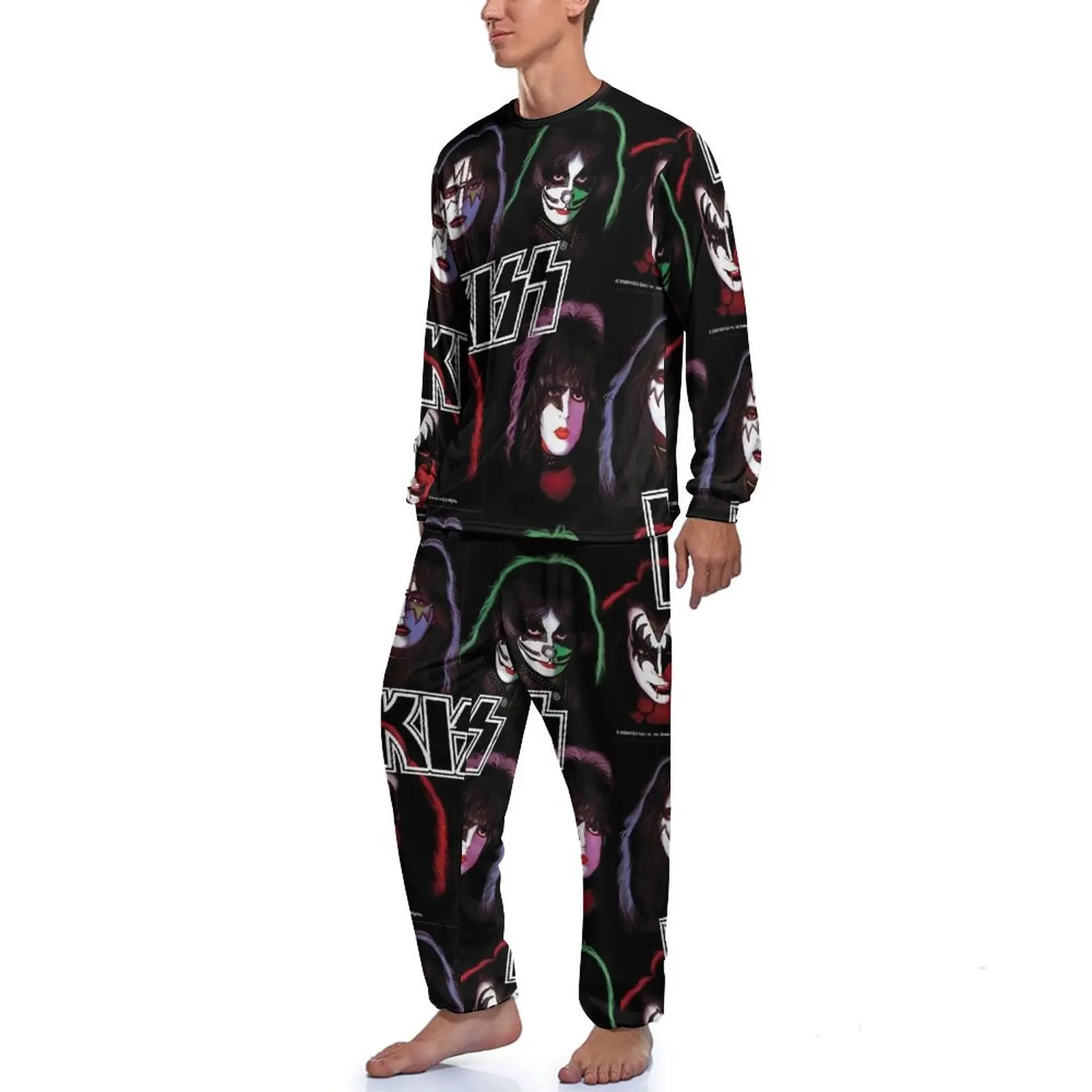 Kiss Band Group Pajamas Autumn Two Piece Rock Band Romantic Pajama Sets Men Long Sleeve Room Custom Home Suit