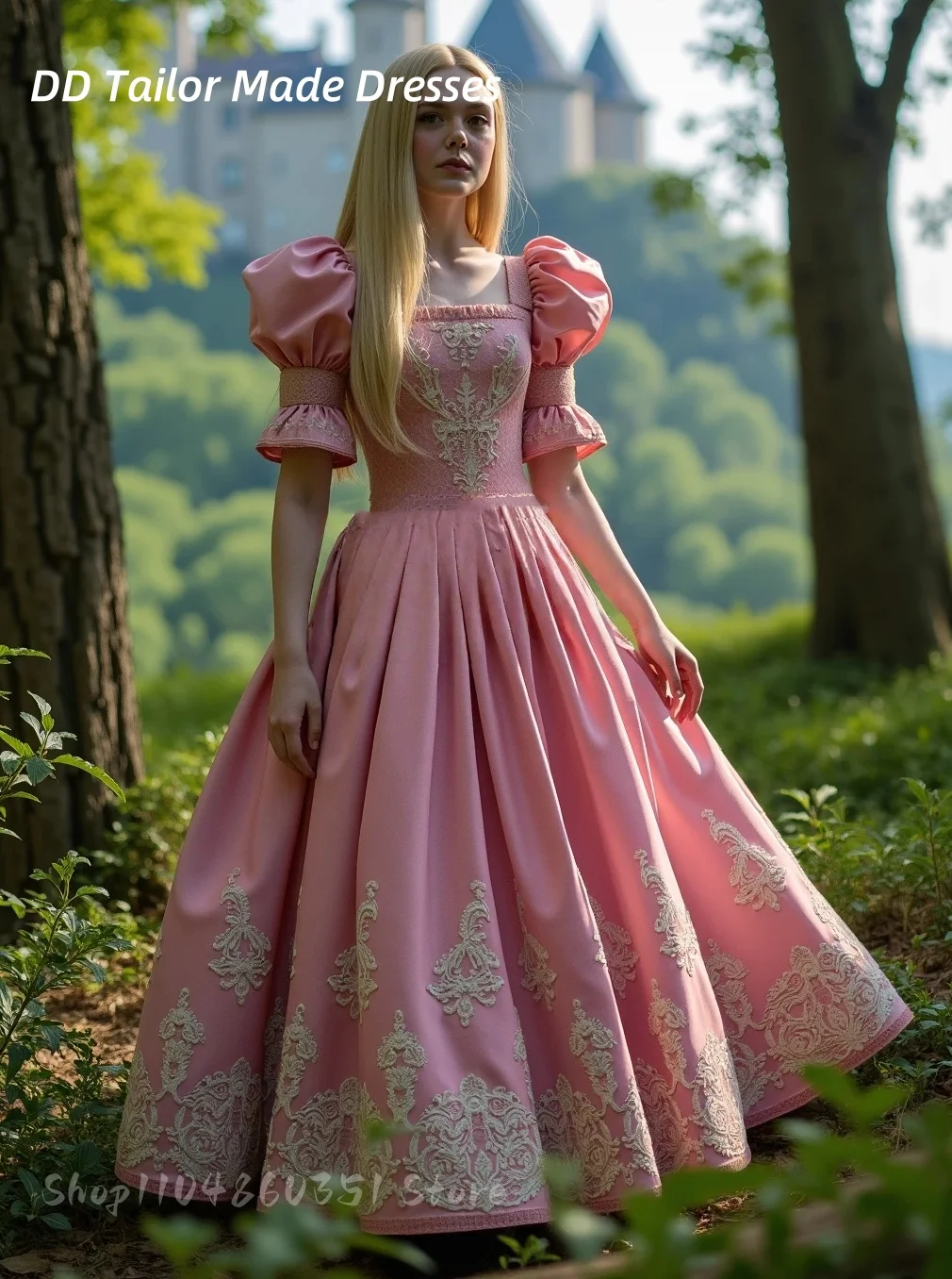 فستان حفلة موسيقية وردي عتيق بياقة مربعة وأكمام قصيرة منتفخة على شكل حرف a من الساتان ثوب مسائي طويل طول الأرض مخصص رداء De Bal