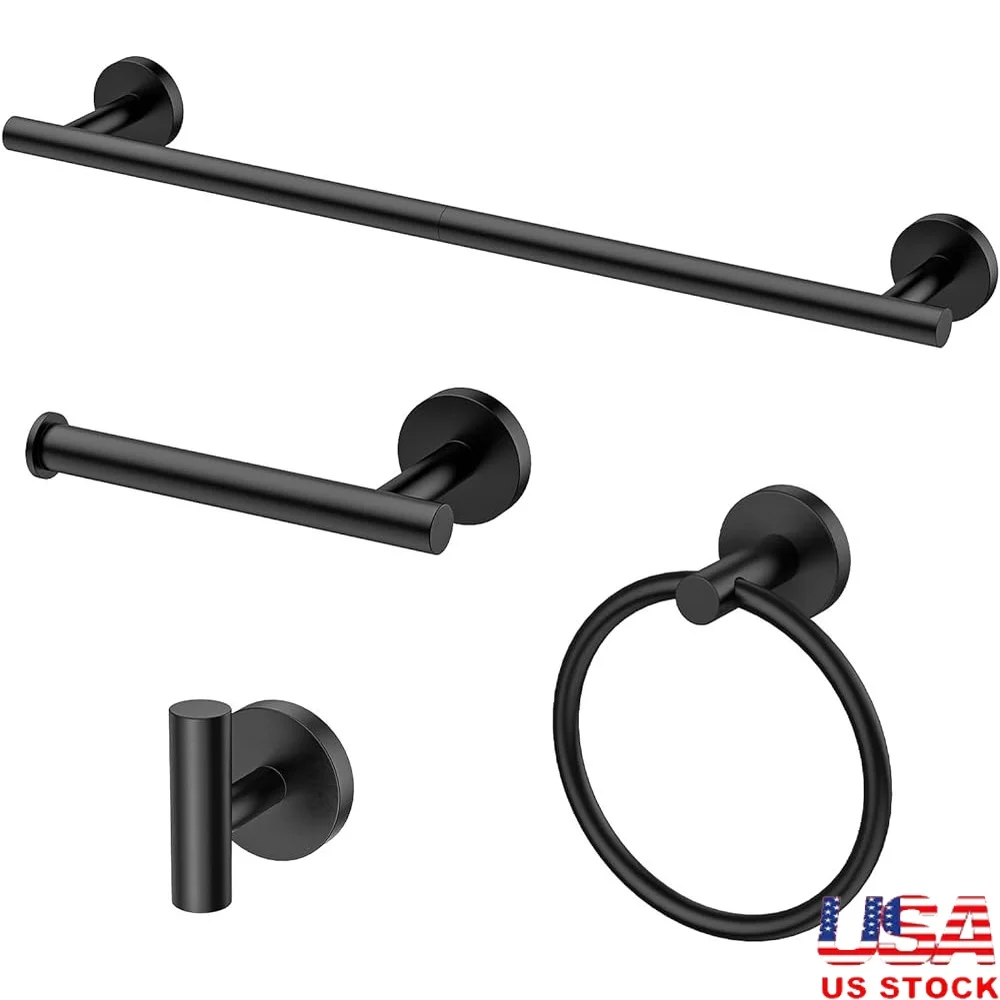 

Matte Black Bathroom Hardware Set Towel Bar Toilet Paper Holder Towel Ring Robe Hook Stainless Steel Wall Mounted Accessories