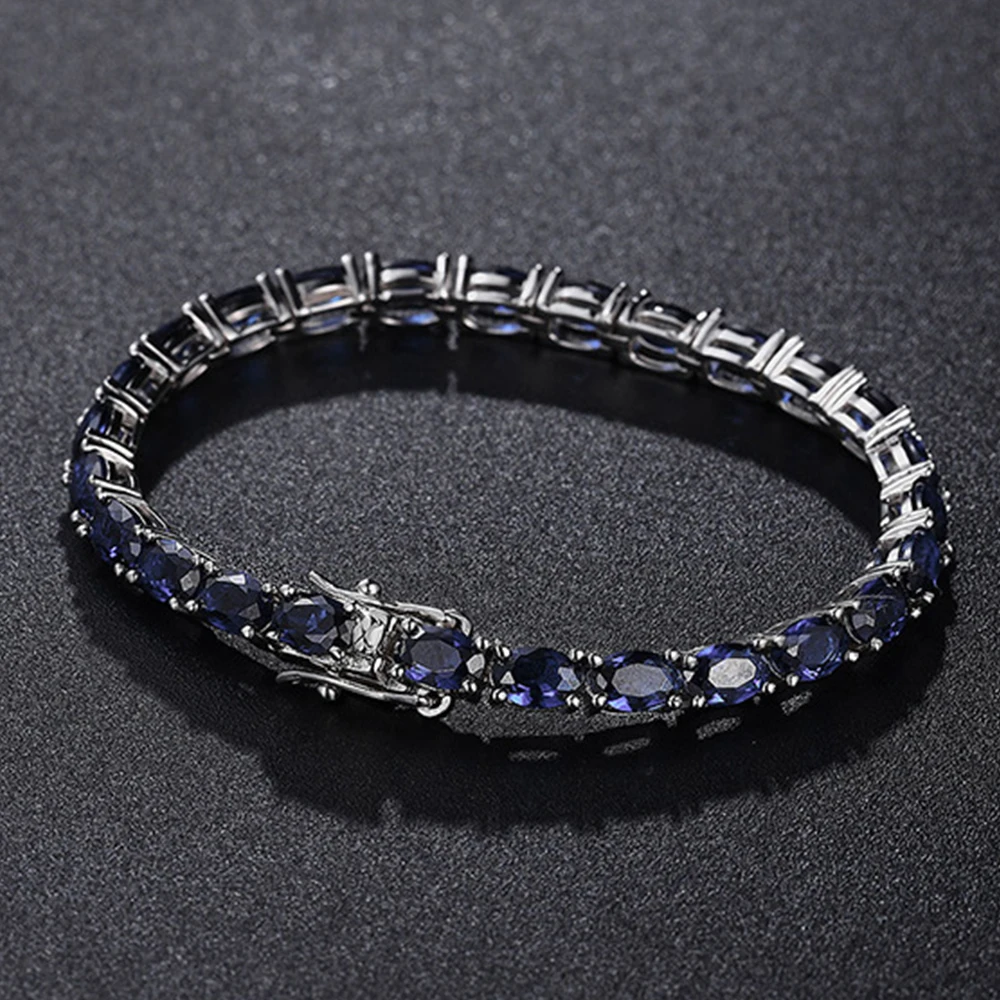 

WPB 925 Sterling Silver Tennis Bracelet Hip Hop Rock Oval Blue Spinel Bracelet Men and Women Luxury Jewelry Wedding Banquets