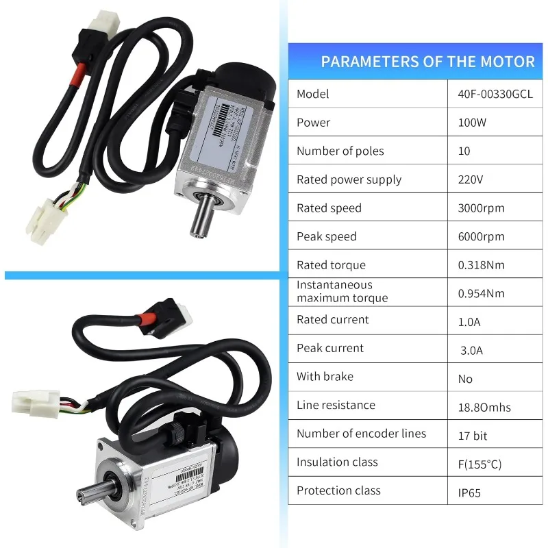 100W AC Servo Motor Kit,3000rpm 32Ncm Servo Motor Driver CNC Controller Kit 220V,AC Servo Driver Control System 17-bit Magnetic