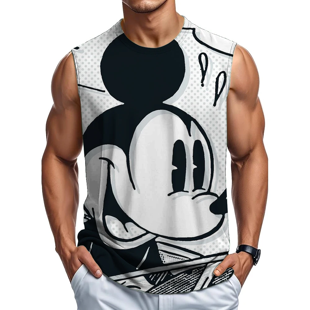 ديزني ميكي ماوس مضحك طباعة تانك القمم للرجال الكرتون نمط تيز الصيف فضفاض الرياضة الشارع جولة الرقبة سترة بلايز عادية
