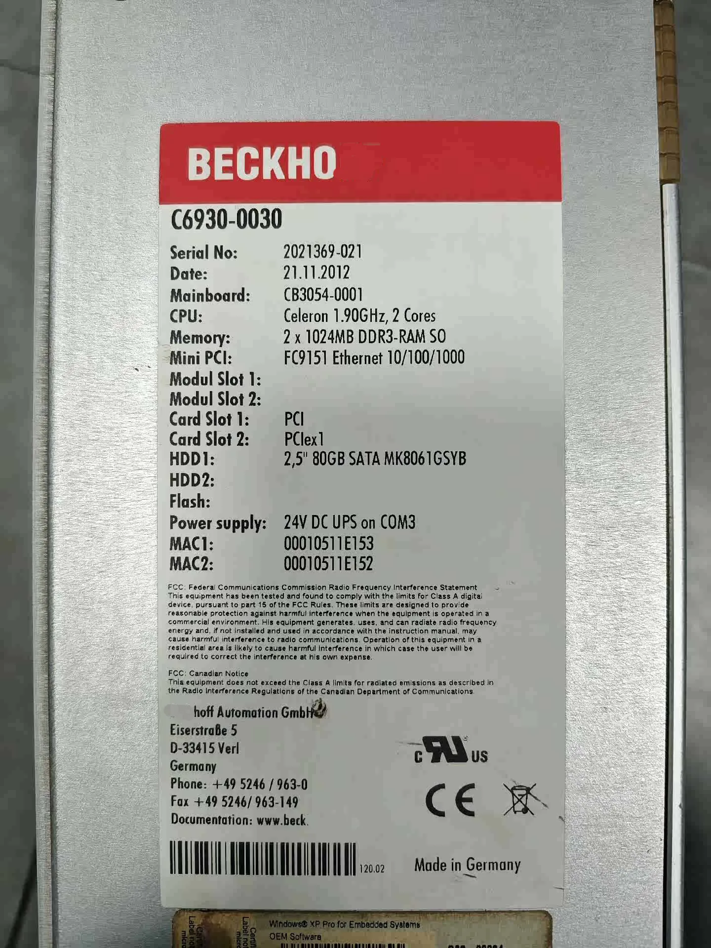 Contrôleur industriel C6930-0030 pour Beckhoff