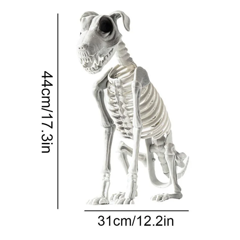 【신규】할로윈 앉아있는 개 해골 뾰족한 이빨이 있는 무서운 소름 끼치는 앉아있는 개 해골 할로윈 공포 장식
