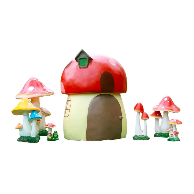 

Fiberglass simulation cartoon mushroom house sculpture, garden landscape kindergarten decorative ornament