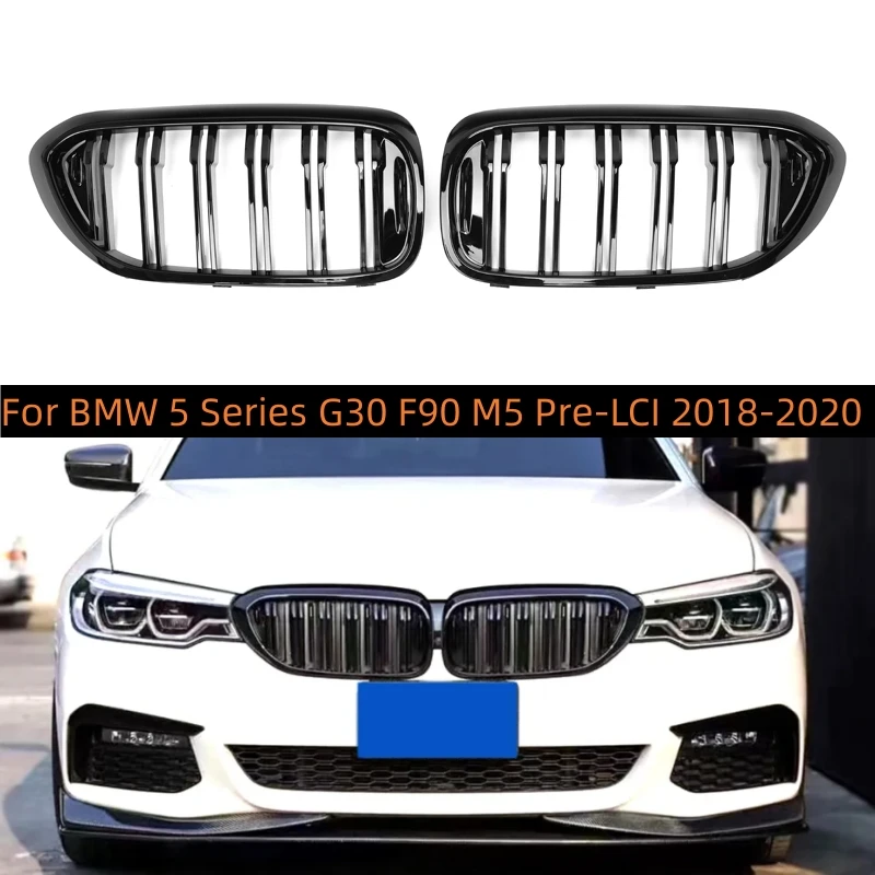 

Передний бампер для BMW 5 серии G30 M5 F90 520i 530i 540i ABS 2-Slat двойные планки глянцевая черная передняя решетка радиатора