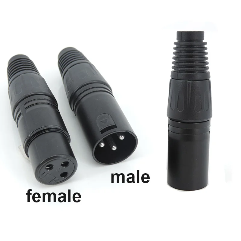 black 3-Pin 3 core XLR Male Female plug Microphone Connector Audio cord Plug mic adapter Cable Terminals Sound Wire R23
