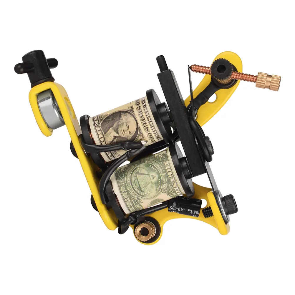 

Professional Coil Tattoos Machine Iron Electroplated Frame Yellow Portable Liner Device Strong Copper Wire Tattooing Equipment