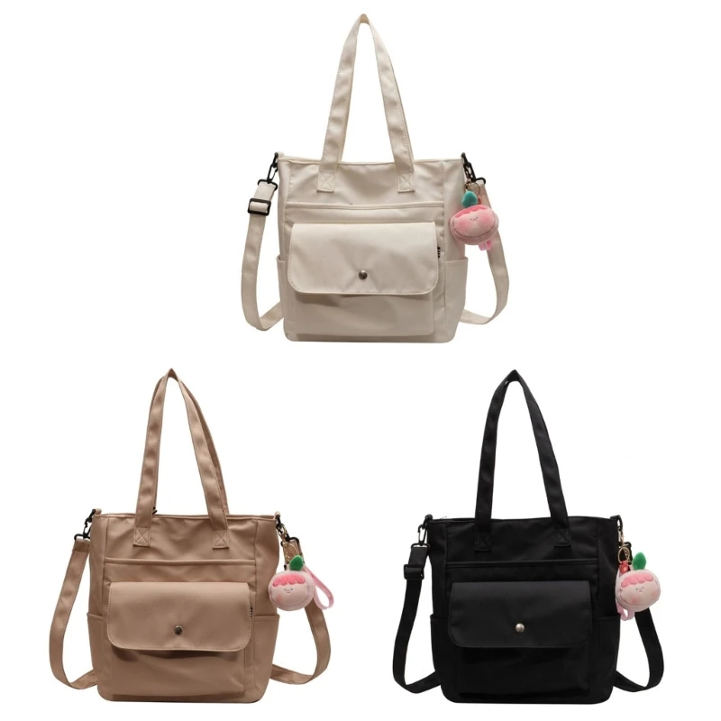 Women Multiple Pockets Canvas Bag with Top Handle Casual Solid Color Crossbody Handbag Large Capacity Shoulder Bag Purse