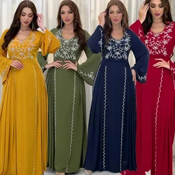 2024 Dress for Women Spring Summer Fashion Muslim Women Long Sleeve Polyester Kaftan Embroidery Long Maxi Dress Abaya Dubai