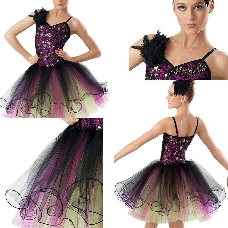 MiDee Knee Length Ballet Tutu Rainbow Dress Ballet Dance Costumes Stage Performance Wear