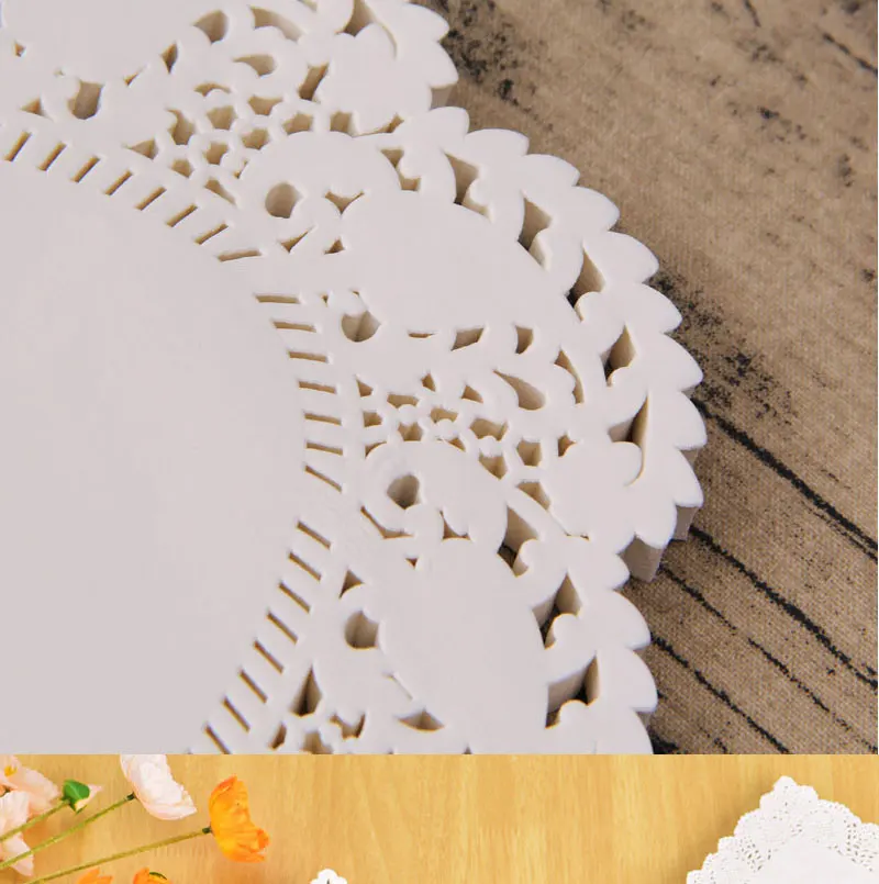 150Pcs Küche Gebratene Lebensmittel Spezielle Blume Boden Papier Öl-absorbierende Papier Backen Kuchen Pizza Snack Runde Haushalt Spitze papier Pad – Detail 6