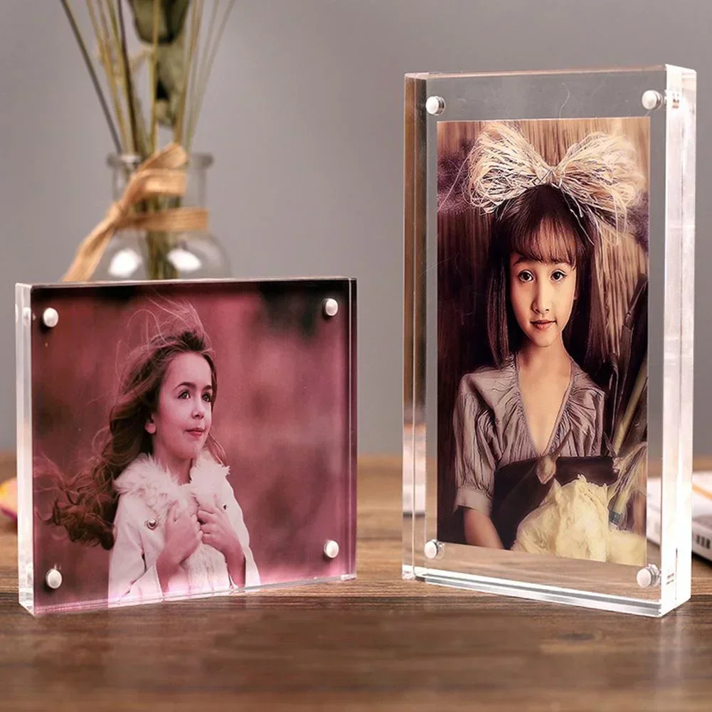 Transparent Acrylic Photo Frame Magnetic Poster Display Stand Double Sided Photo Frame Picture Storage Rack Home Room Desk Decor
