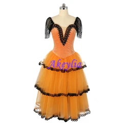 pumpkin black Don Quixote 3 layers Romantic Long Dress orange girl ballet professional tutu performance competition JNBL224