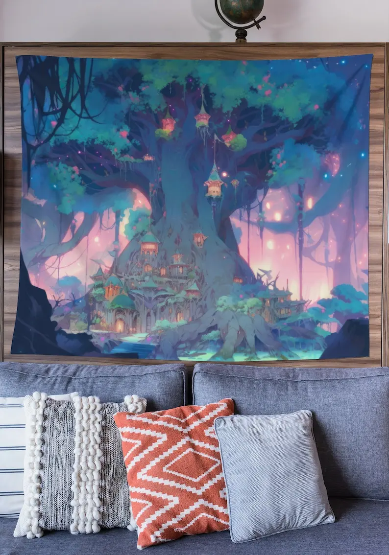 Fantasy Tapestry, Otherworldly Landscape Wall Art Striking Sci-Fi Tapestry Gift, Wall Hanging for Living Room Bedroom