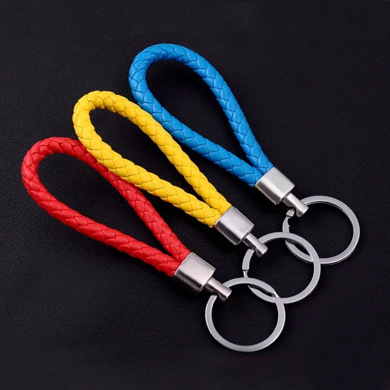 Leather PU Wrist Rope Woven Keychain Metal DIY Accessory Key Chains Braided Key Holder Leather Lanyard Auto Keyring Pendant