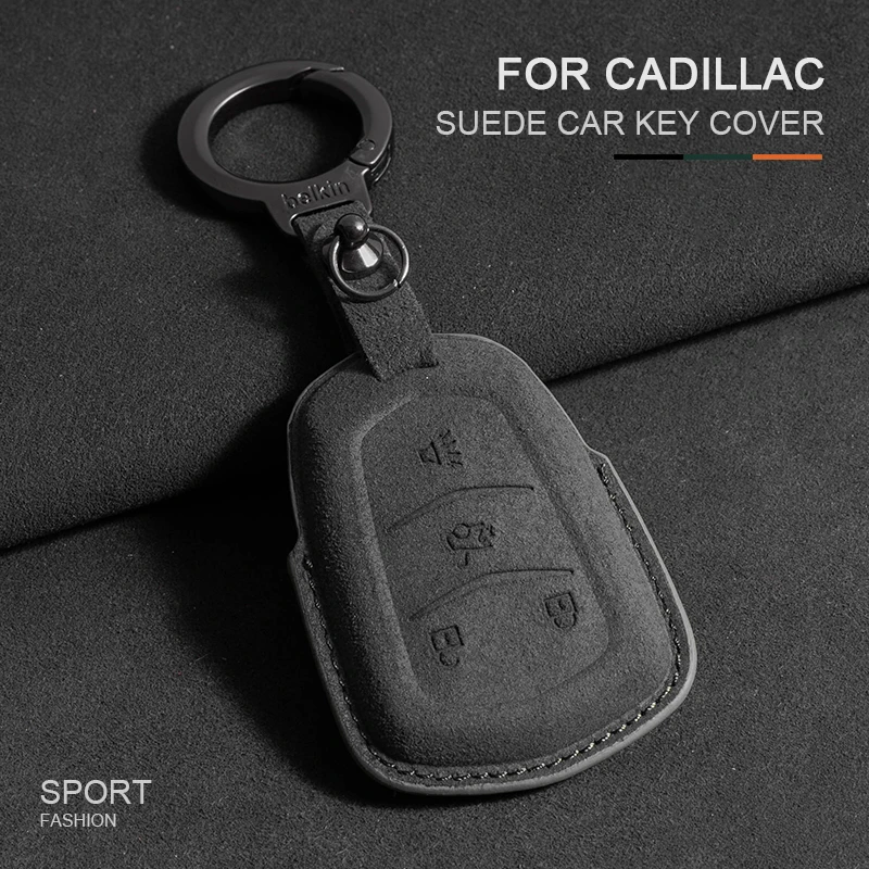 

Suede Car Key Case Cover For Cadillac ATS CT6 CTS DTS XT5 Escalade ESV SRX STS XTS ELR 2014-2018 Remote Key Holder Fob Keychain
