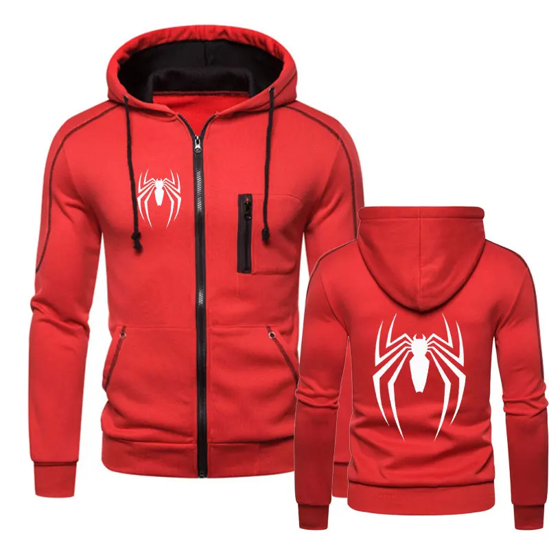 New Men's Hoodie Street Fashion Spider Print Zippe Sweatshirt Fleece Ladies Casual Funny Loose Hoodie spiderman Men's clothing