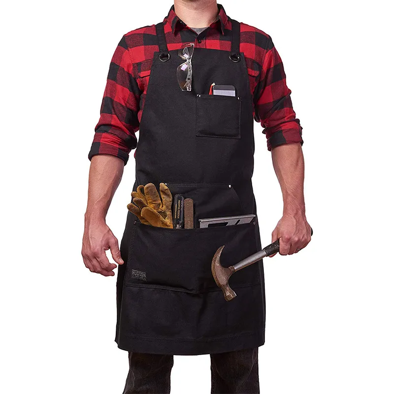 Waxed Canvas Work Apron with Pockets Adjustable Gardening Apron Heavy Duty Woodworking Apron Tool Holder for Carpenter Men Women