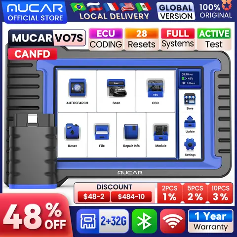 MUCAR VO7S CANFD 전문 스캔 도구 양방향 제어 ECU 코딩 자동차 진단 도구 전체 시스템 OBD2 스캐너