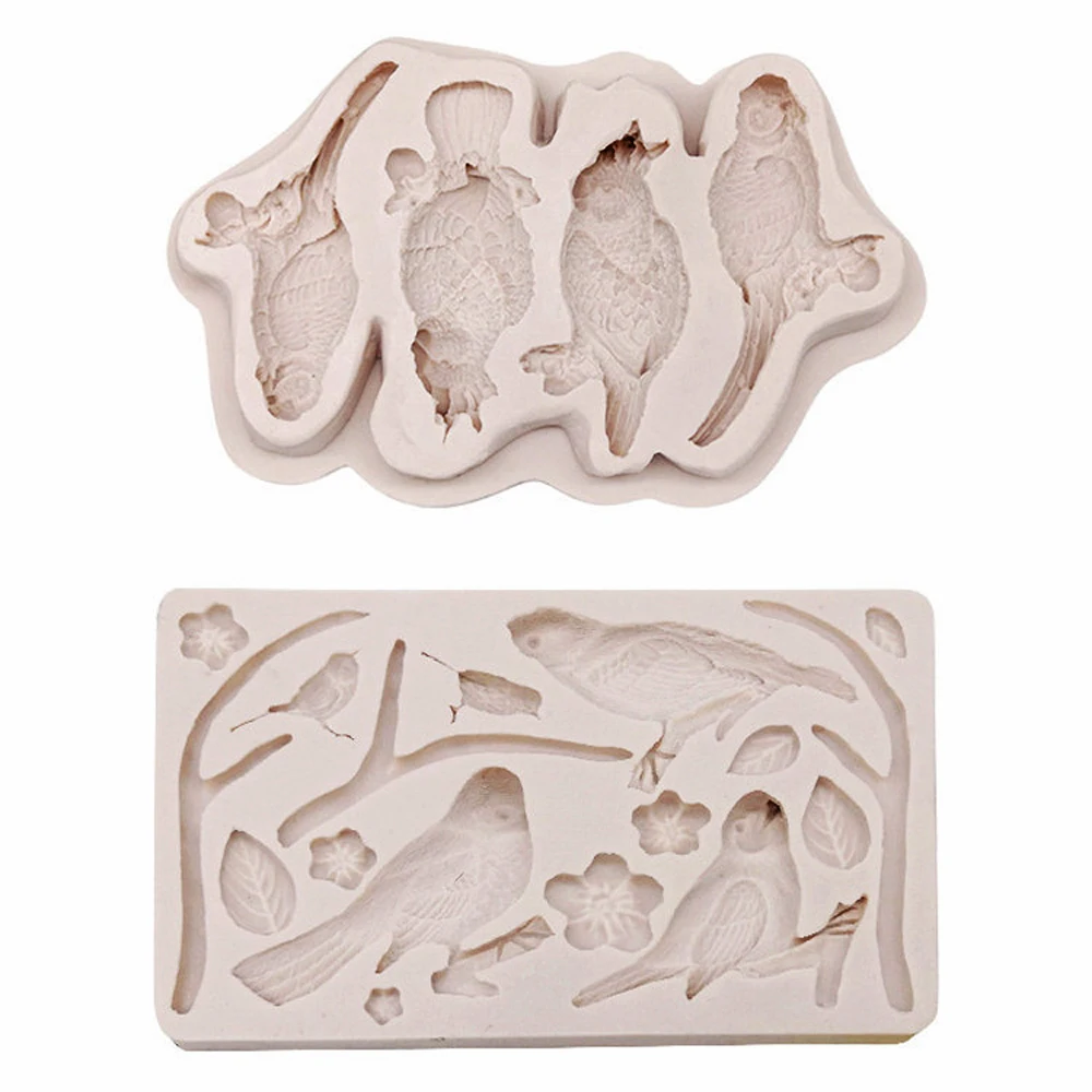 Bird Silicone Fondant Mold Tropical Forest Bird Flock Parrot Sugarcraft Chocolate Candy Cake Decoration Baking Mould DIY