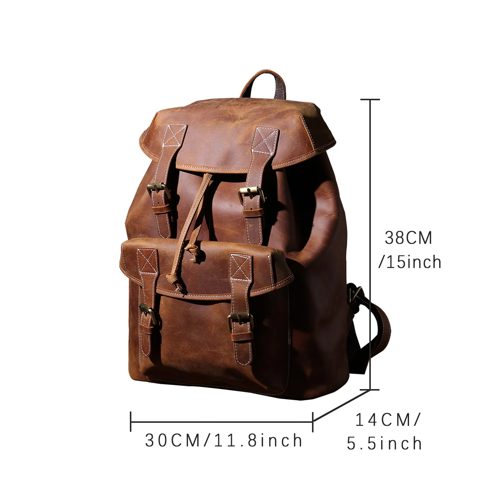 S.WORKER Vintage Echtleder-Rucksack für Herren, Reise-Vintage-Crazy-Horse-Schultasche, Große Laptop-Schultertasche aus Rindsleder für Männer – Detail 3