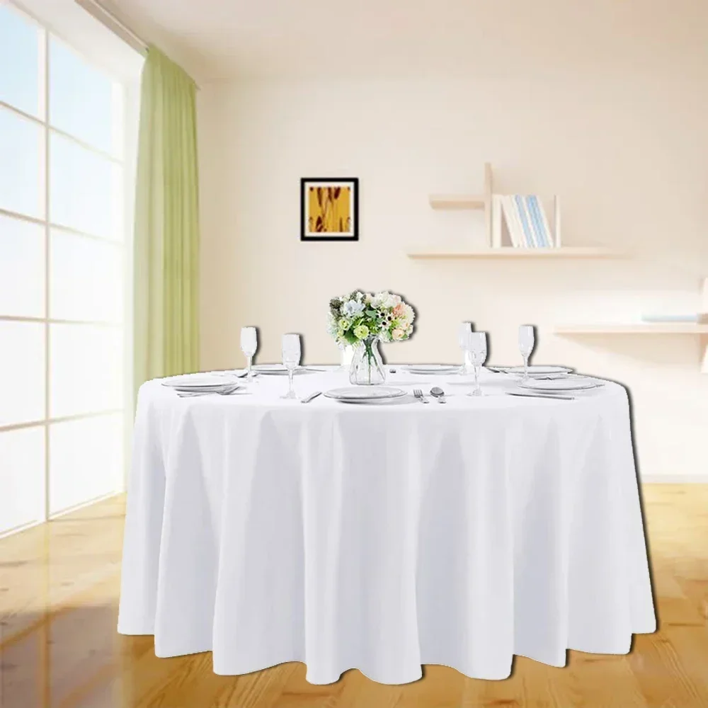 Round Tablecloths White No Stitching Fabric Elegant Solid Table Cloth for Christmas Birthday Wedding Party Hotel Decoration