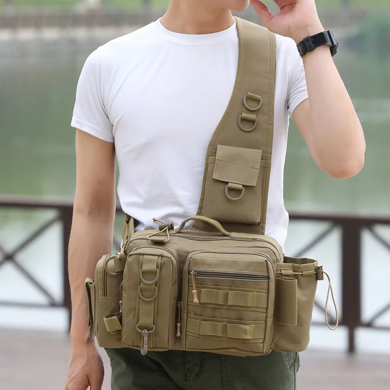 

Fishing Shoulder Bag Multifunctional Fishing Waist Pack 600D Nylon Large Multi Pocket Waterproof for Outdoor Sports for Riding