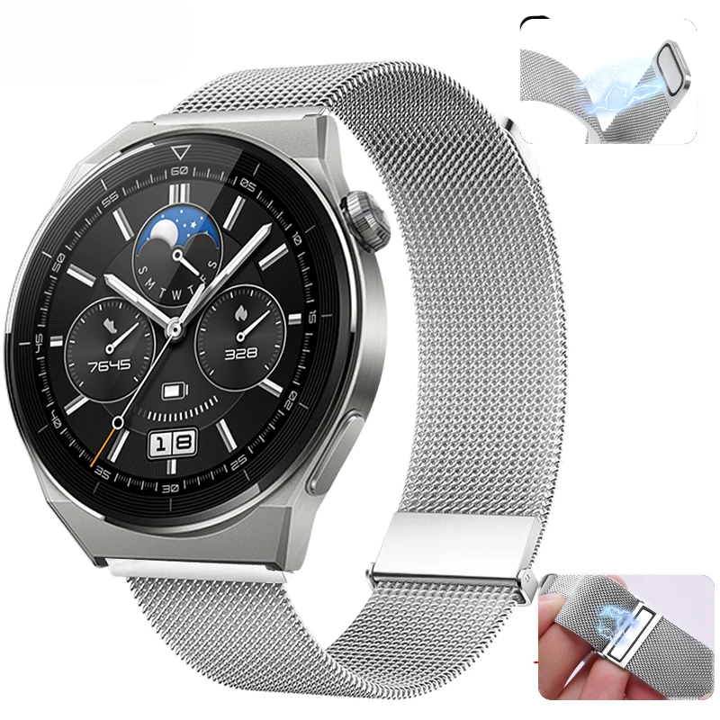 

Watchband for Huawei gt3 pro 46 mm GT 3 42 mm Gt2 pro Milanese Fashion Strap 20mm 22mm Metal Stainless Steel Magnetic Watchband