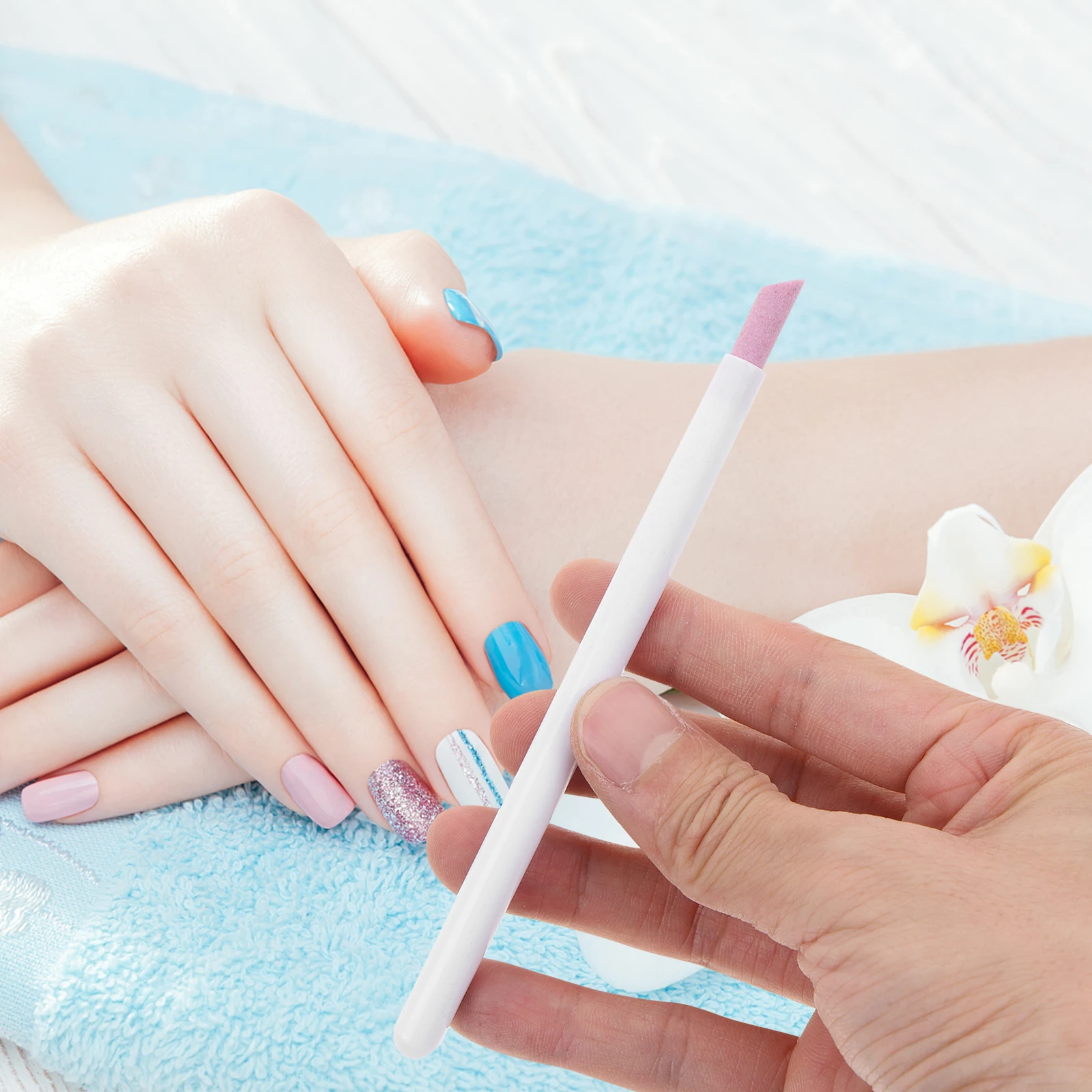 5pcs ปากกาแกะสลักเล็บพลาสติกทนทานวัสดุเล็บเครื่องมือแบบพกพา Dead Skin Remover เล็บ Cuticle