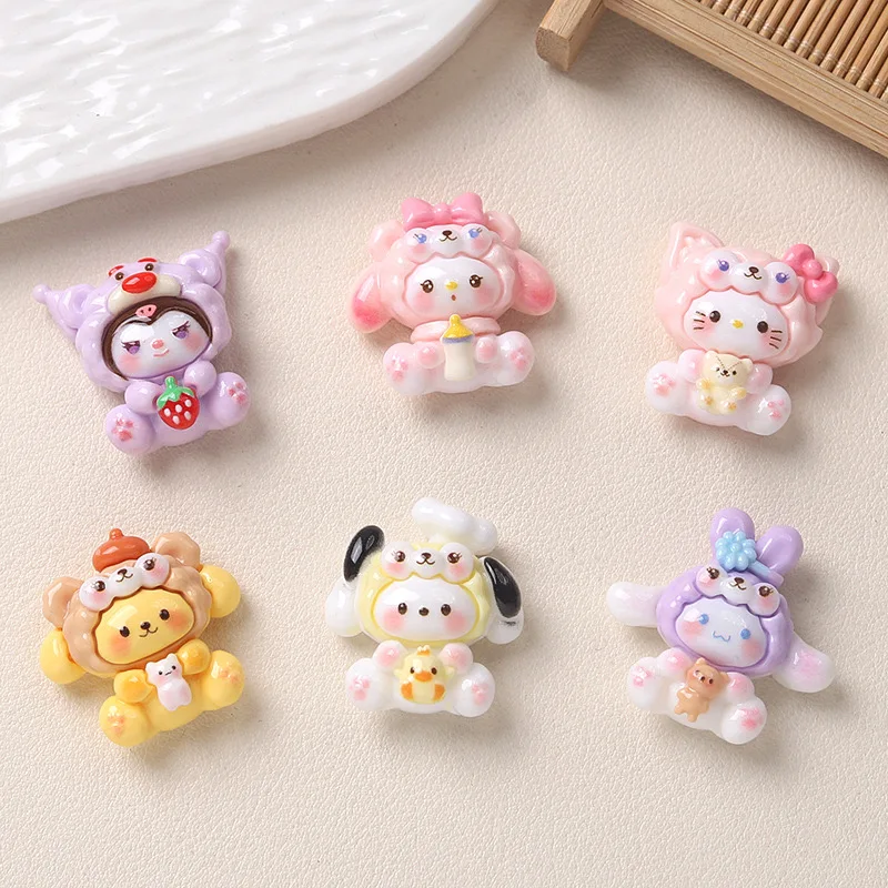 10Pcs New Kawaii Soft Cute Hat Cartoon AnimalSeries Flat Bottom Scrapbook  DIY Jewelry Making Hairwear Accessorie A19