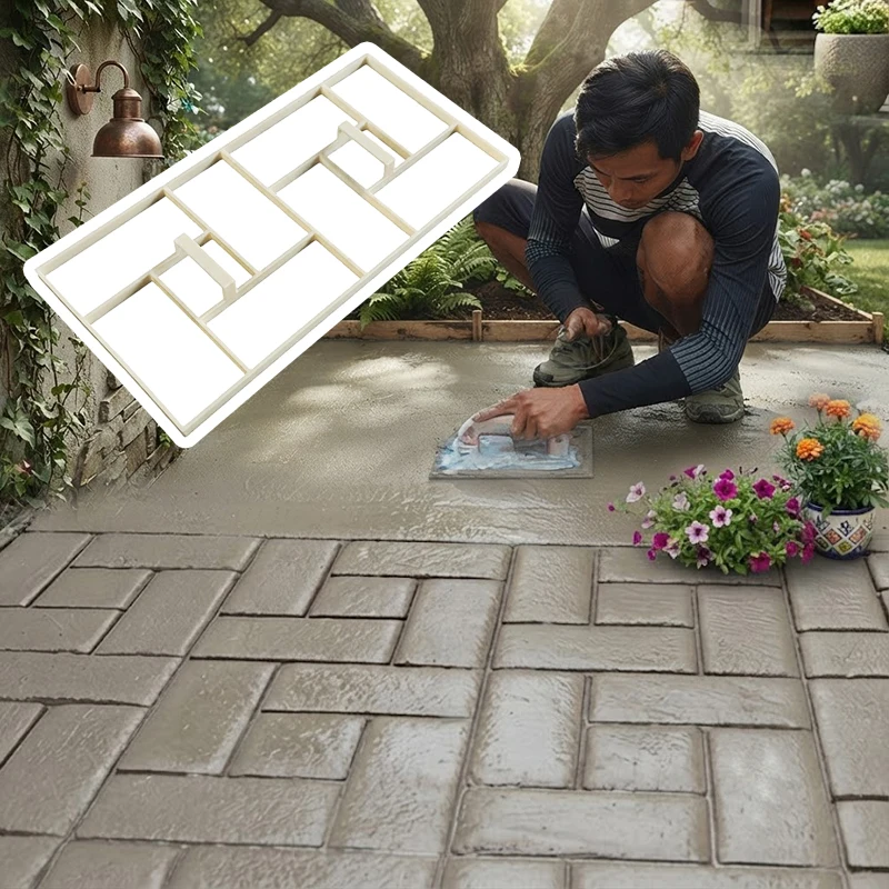 60x30cm Anti-Slip Plastic Embossing Tool Set for Paving Brick Patterned Squares Ideal for Cement Floor Treatment