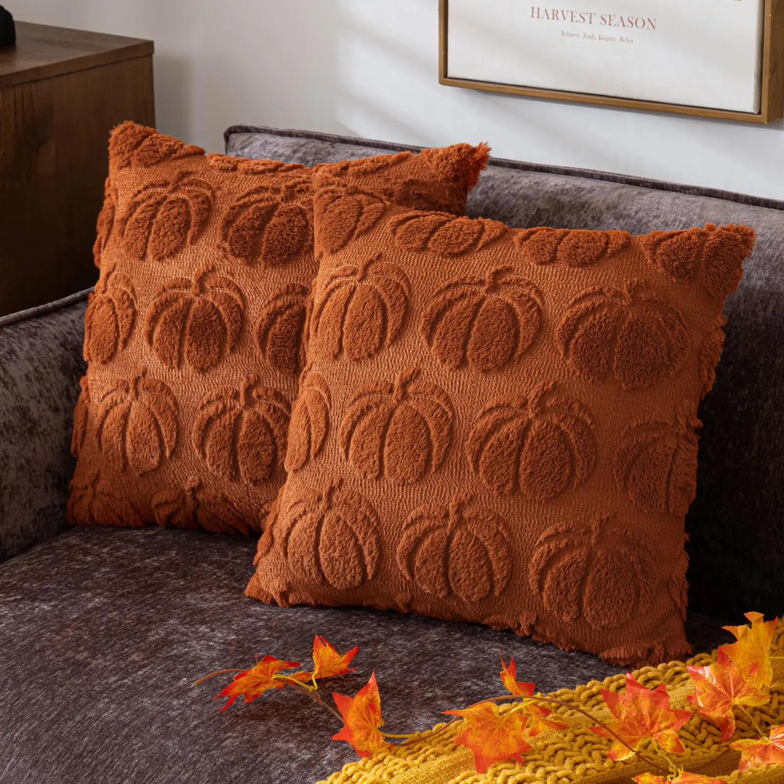 

Pumpkin Fall Decorative Throw Pillow Covers Fluffy Plush Accent Pillow Cases for Farmhouse Couch Cushion Covers