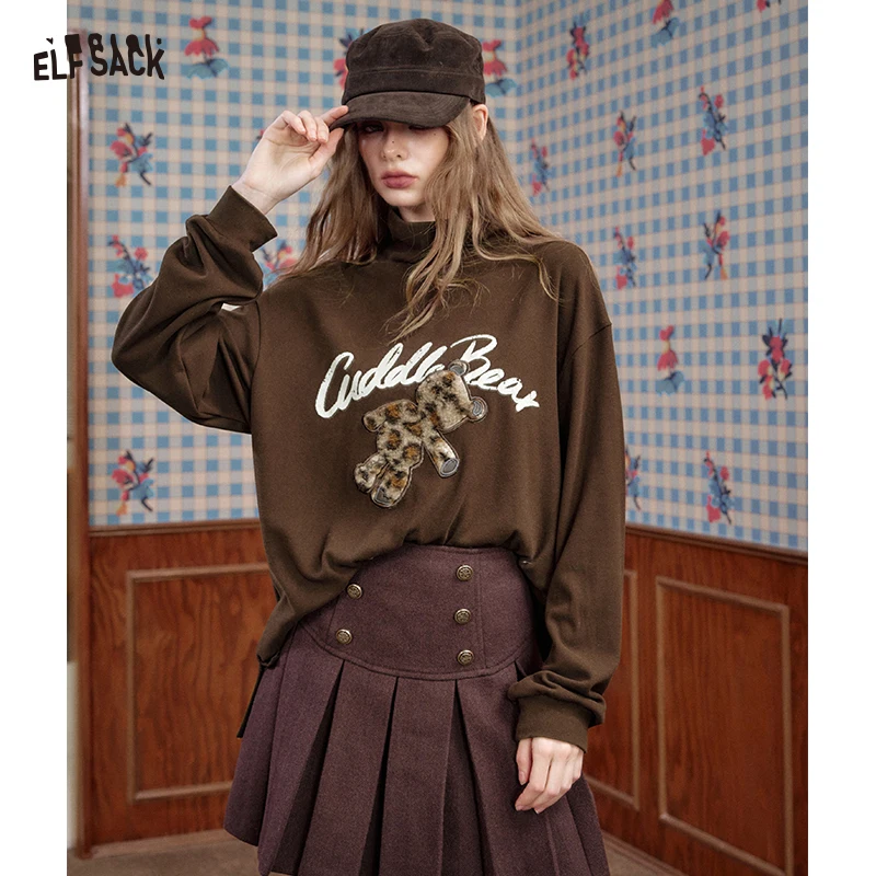 

ELFSACK 2025 Autumn New Arrival Y2K Cool Fruit Print Patchwork Fit Full Sleeve T-Shirt For Woman