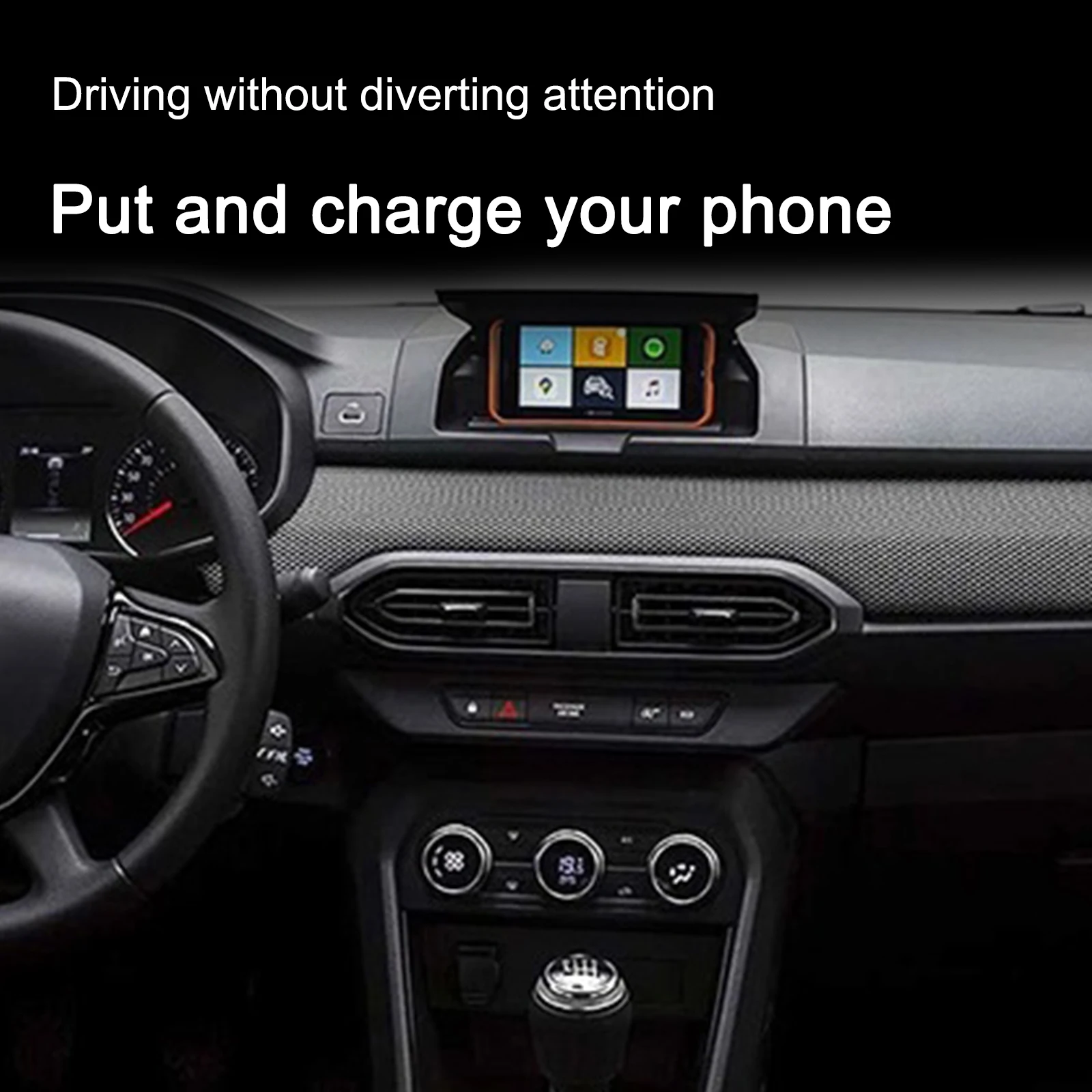 2 din O mais recente carregador de celular sem fio rápido para console central de carro Renault Sandero 2021 2022 2023 2024 com suporte.