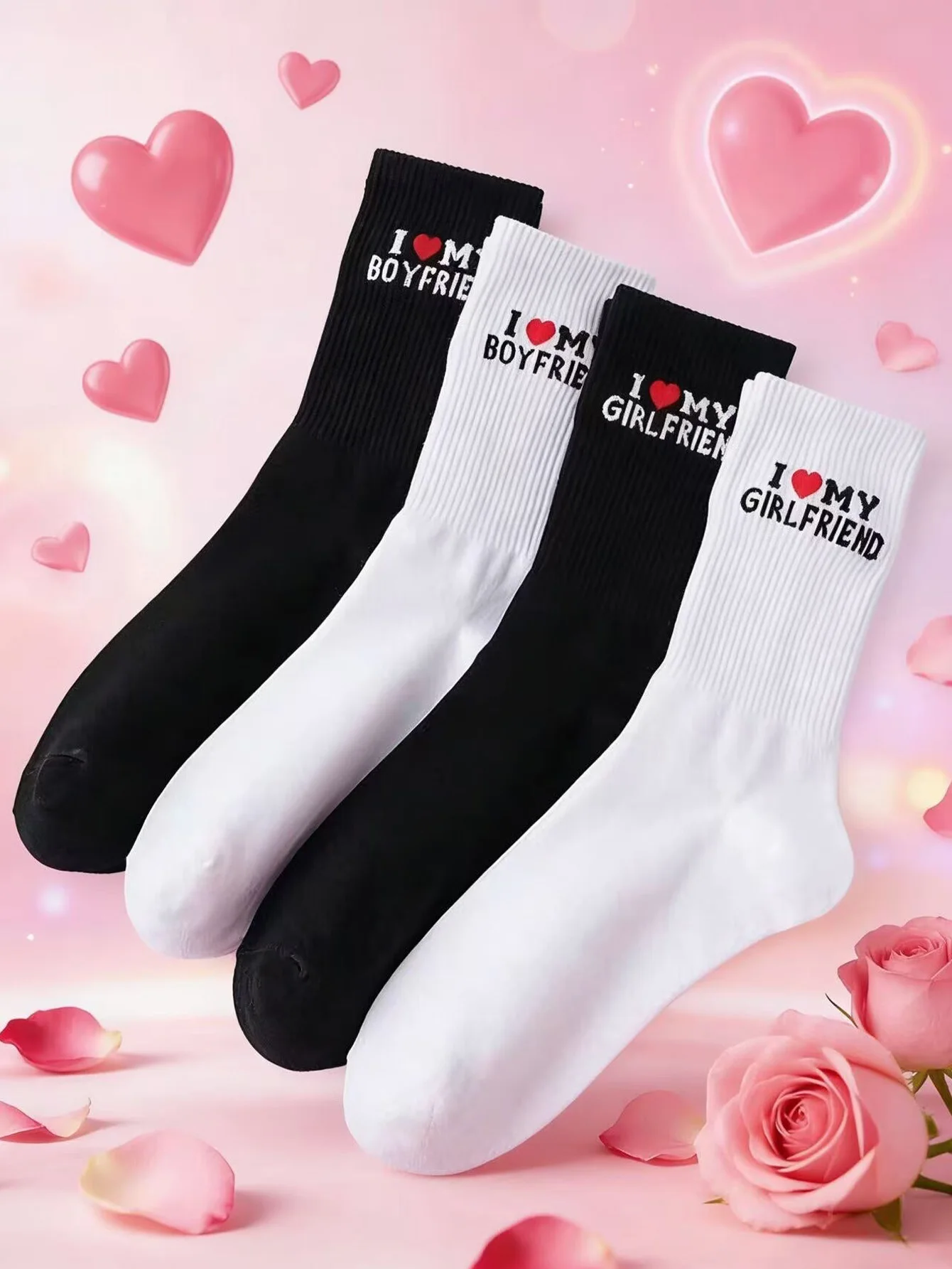 4 Pairs of Unisex Valentine's Day Limited Edition Love Letter Mid-Calf Socks