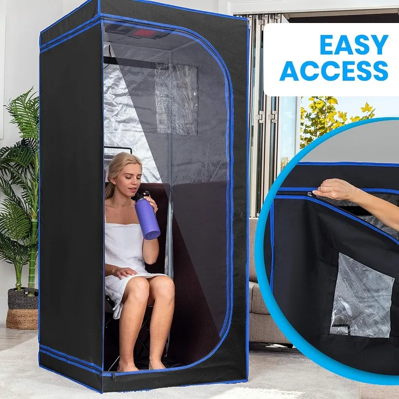 SereneLife Portable Sauna for Home, Infrared Sauna Tent with Heated Foot Pad and Folding Chair, Compact Personal Detox Sauna