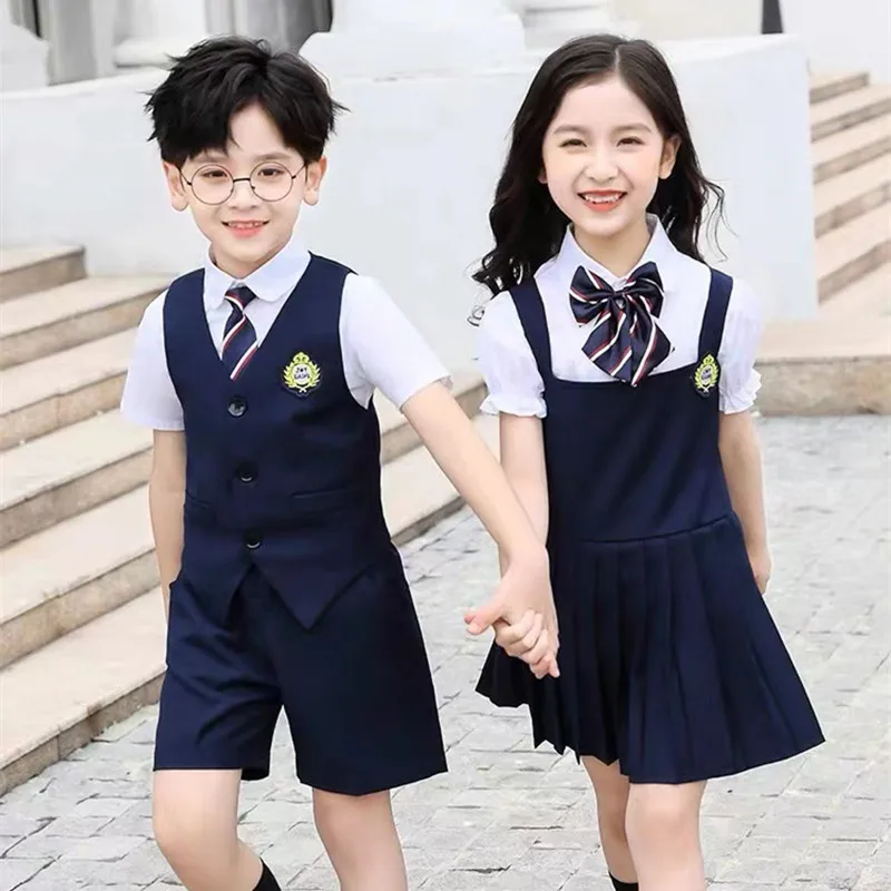 

Children Japanese Korean School Uniform Kindergarten Primary 90-160cm Boy Girl Waistcoat Vest Tie Dress Set Clothing Suit