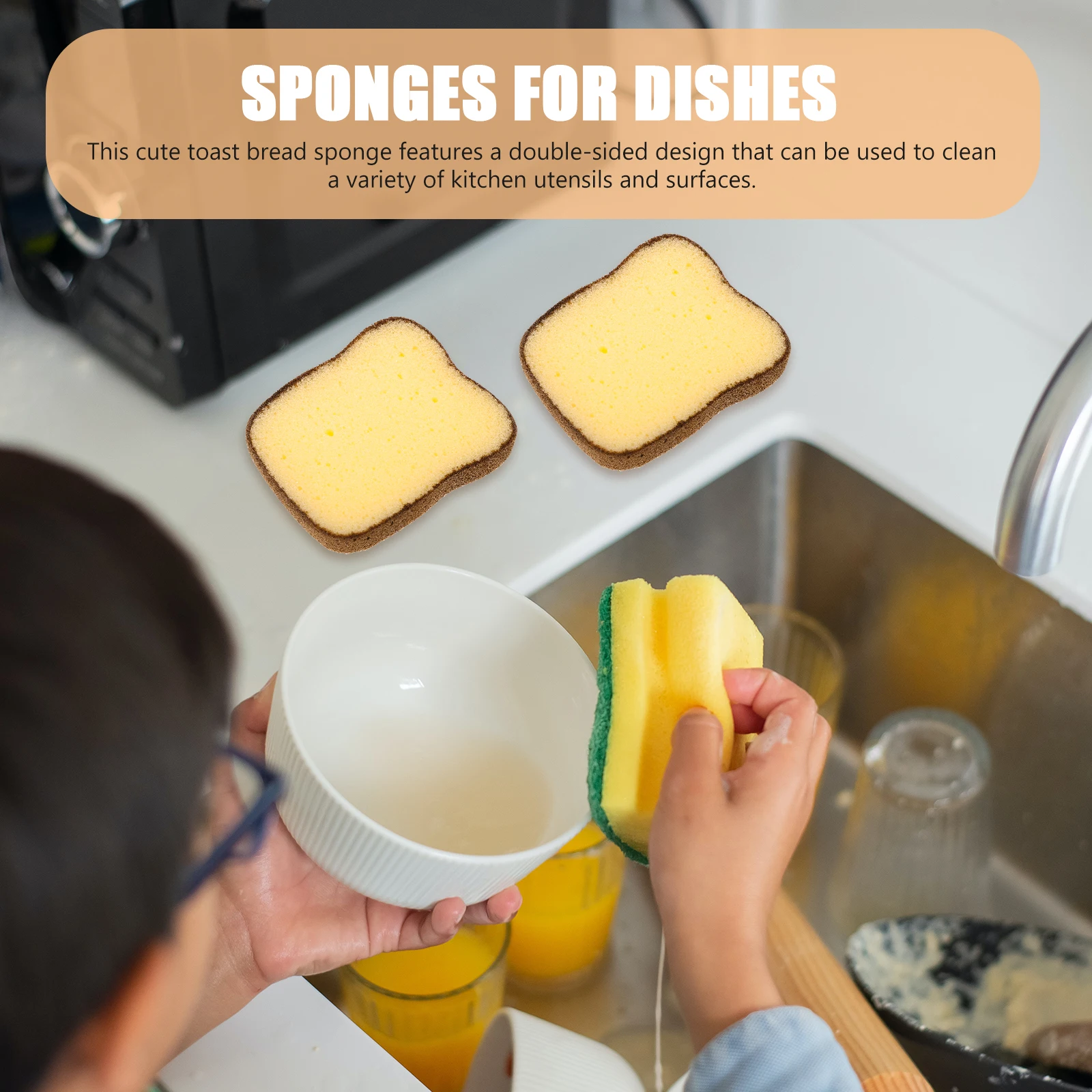 

2Pcs White Dish Sponge Double Sided Kitchen Cleaning Sponge Reusable Scrubber for Dishes Pots Counters Wash Pad