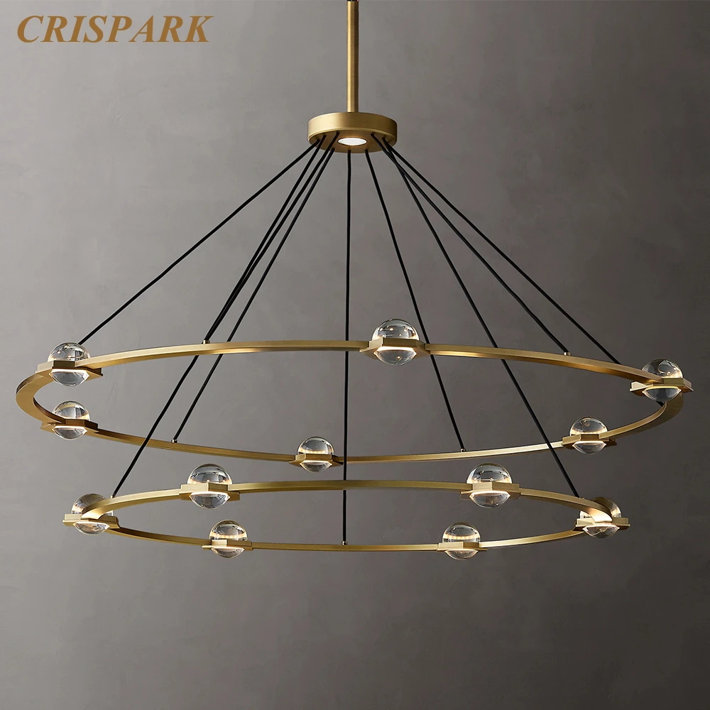 Eclatant Two-Tier Round Chandelier Modern Chandelier Lighting for Living Room Metal Ring Hanging Lustre Crystal Ball LED Lights