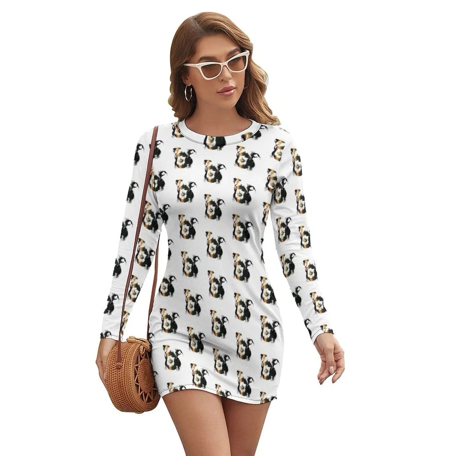 Staffordshire Bull Terrier Dress Long Sleeve Modern Polyester Bodycon Female Sleeve New Year Wholesale One-Piece Dress