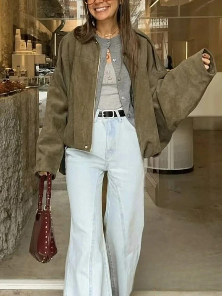 سترة KONDALA أنيقة غير رسمية للنساء بسحاب وياقة مقلوبة وأكمام طويلة معاطف قصيرة فضفاضة موضة 2025 سترات للربيع والصيف