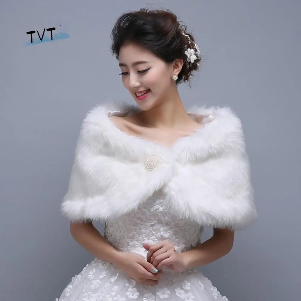 

Bride Shoulder Fake Collar Wedding Faux Fur Shawl Faux Fur Neck Wrap Plush Shawl Pearl Clothes Decoration Rabbit Fur Scarves