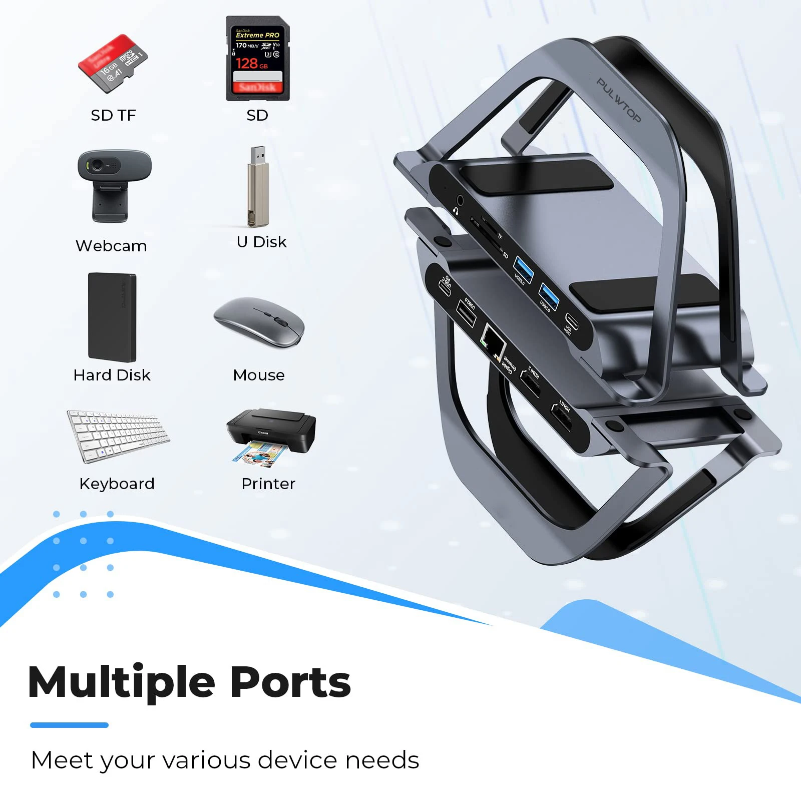 PULWTOP USB C Laptop Docking Station Stand, Vertical Dock Stand with 2 HDMI Ports for Dell/Hp/Lenovo/Surface