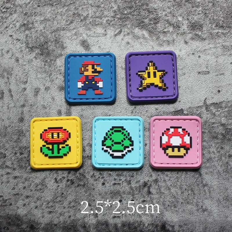 Super Marioo PVC Mini Tactical Morale Badge Cartoon Pixel Armband Backpack Decoration Hook&loop Patches for Clothing Sticker