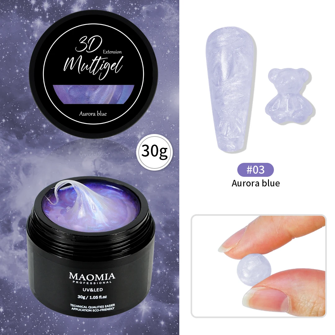 30G Non Stick Building Gel 3D Extension Effen Uv Nail Gel Polish Clear Aurora Glitter Pearl Blauw Paars Hand soak