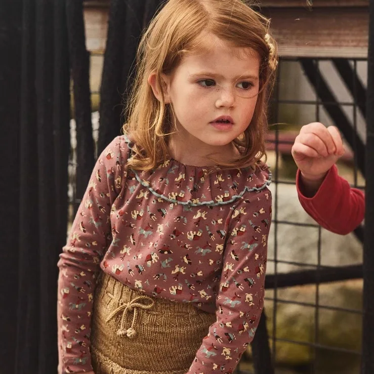 Kinder T-Shirt Herbst MP Mädchen süße gebundene langärmelige Basisschicht Home Wear und lange Hosen Set Mädchenkleidung