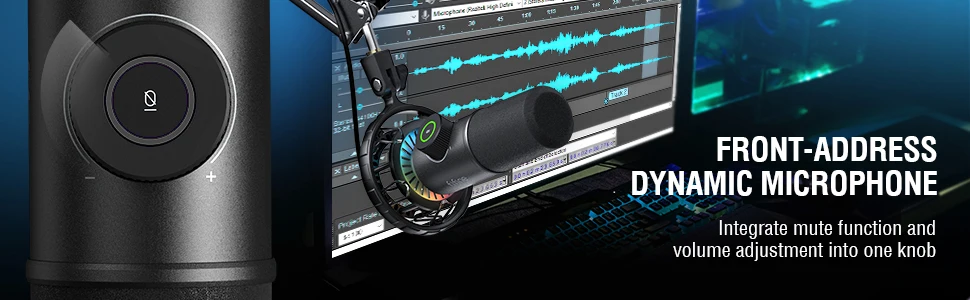 FIFINE Gaming-USB-Mikrofon für YouTube, dynamisches Podcast-Mikrofon mit RGB-Licht/Licht-Touch-Stummschaltung/Gain-Knopf für PC, Tablet, Aufnahme-K658 – Detail 5
